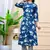 Women  blue cotton printed & trim work a-line kurta & bottom set
