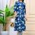 Women  blue cotton printed & trim work a-line kurta & bottom set