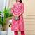 Women  pink cotton printed & trim work a-line kurta & bottom set