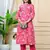 Women  pink cotton printed & trim work a-line kurta & bottom set