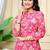 Women  pink cotton printed & trim work a-line kurta & bottom set
