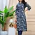 Women  navy blue cotton printed & trim work a-line kurta & bottom set