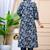 Women  navy blue cotton printed & trim work a-line kurta & bottom set