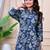 Women  navy blue cotton printed & trim work a-line kurta & bottom set