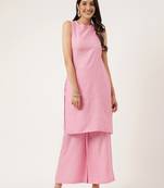 Women  pink rayon & embroidered work straight kurta bottom set