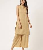 Women  beige rayon & embroidered work straight kurta bottom set