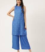 Women  blue rayon & embroidered work straight kurta bottom set