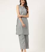Women  grey rayon & embroidered work straight kurta bottom set