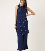 Women  navy blue rayon & embroidered work straight kurta bottom set
