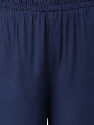Women  navy blue rayon & embroidered work straight kurta bottom set 5