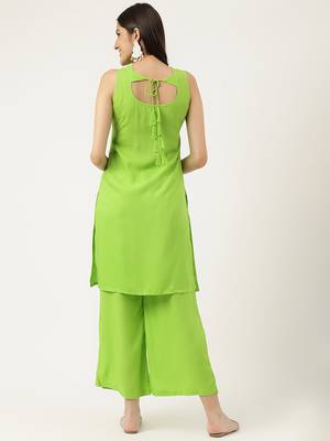 Women  green rayon & embroidered work straight kurta bottom set 3