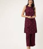 Women  mahroon rayon & embroidered work straight kurta bottom set