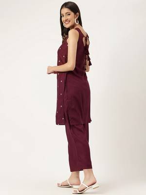 Women  mahroon rayon & embroidered work straight kurta bottom set 3