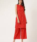 Women  red rayon & embroidered work straight kurta bottom set