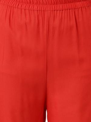 Women  red rayon & embroidered work straight kurta bottom set 5