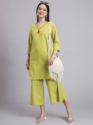Women  green cotton flex & hand work co-ord set (set of 2) 1