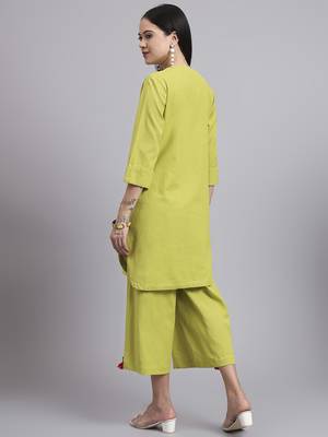 Women  green cotton flex & hand work co-ord set (set of 2) 2