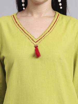 Women  green cotton flex & hand work co-ord set (set of 2) 3
