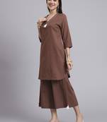 Women  brown cotton khatha & hand work co-ord set (set of 2)