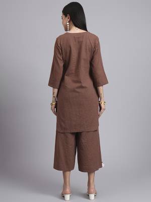 Women brown cotton khatha & hand work co-ord set (set of 2) 2