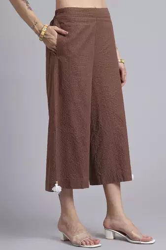 Women brown cotton khatha & hand work co-ord set (set of 2)