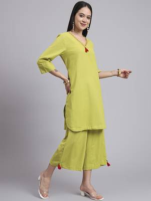 Women brown cotton khatha & hand work co-ord set (set of 2) 5