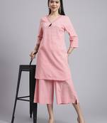 Women  pink cotton khatha & hand work co-ord set (set of 2)