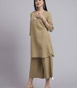 Women  khaki cotton khatha & hand work co-ord set (set of 2)