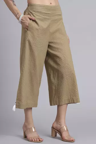 Women khaki cotton khatha & hand work co-ord set (set of 2)