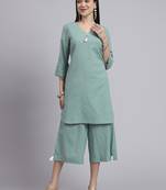 Women  green cotton khatha & hand work co-ord set (set of 2)