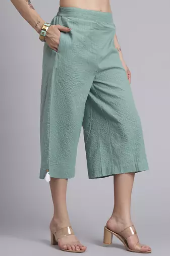 Women  green cotton khatha & hand work co-ord set (set of 2)