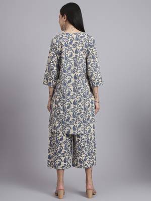 Women blue cotton printed & hand work co-ord set (set of 2) 3