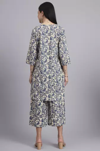 Women  blue cotton printed & hand work co-ord set (set of 2)