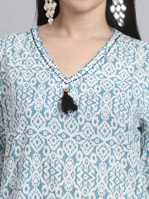 Women green cotton printed & hand work co-ord set (set of 2) 3
