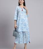 Women  blue cotton printed & hand work co-ord set (set of 2)