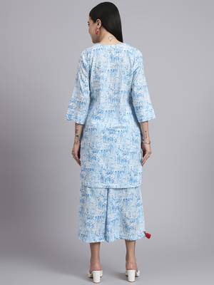 Women blue cotton printed & hand work co-ord set (set of 2) 2