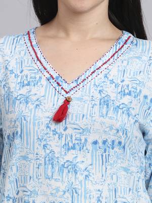 Women blue cotton printed & hand work co-ord set (set of 2) 3