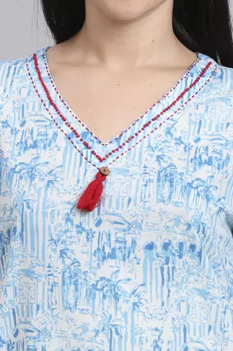 Women  blue cotton printed & hand work co-ord set (set of 2)