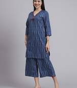 Women  blue cotton printed & hand work co-ord set (set of 2)