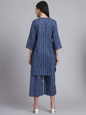 Women blue cotton printed & hand work co-ord set (set of 2) 2