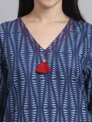 Women blue cotton printed & hand work co-ord set (set of 2) 3