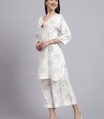 Women  cream rayon printed & hand work co-ord set (set of 2)