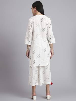 Women cream rayon printed & hand work co-ord set (set of 2) 2