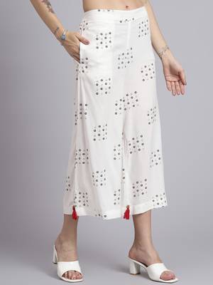 Women cream rayon printed & hand work co-ord set (set of 2) 4