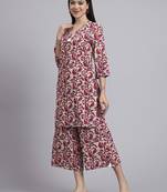 Women  red cotton printed & hand work co-ord set (set of 2)