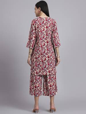 Women red cotton printed & hand work co-ord set (set of 2) 3