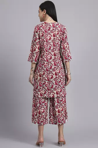 Women  red cotton printed & hand work co-ord set (set of 2)