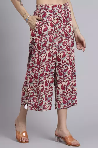 Women  red cotton printed & hand work co-ord set (set of 2)