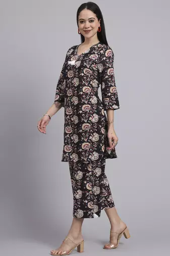 Women  black cotton printed & hand work co-ord set (set of 2)