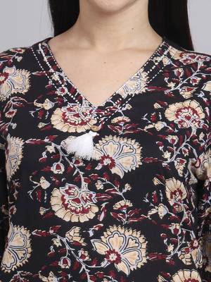 Women black cotton printed & hand work co-ord set (set of 2) 3